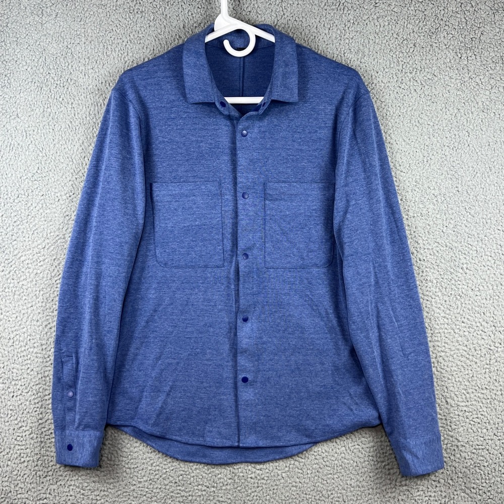 Lululemon Long Sleeve Overshirt Shirt Blue Heathered Snap Front Mens Small